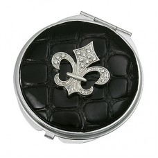 Compact Mirror - 12 PCS - Fleur De Lis Charm w/ Croc Embossed - MR-GM1264BK